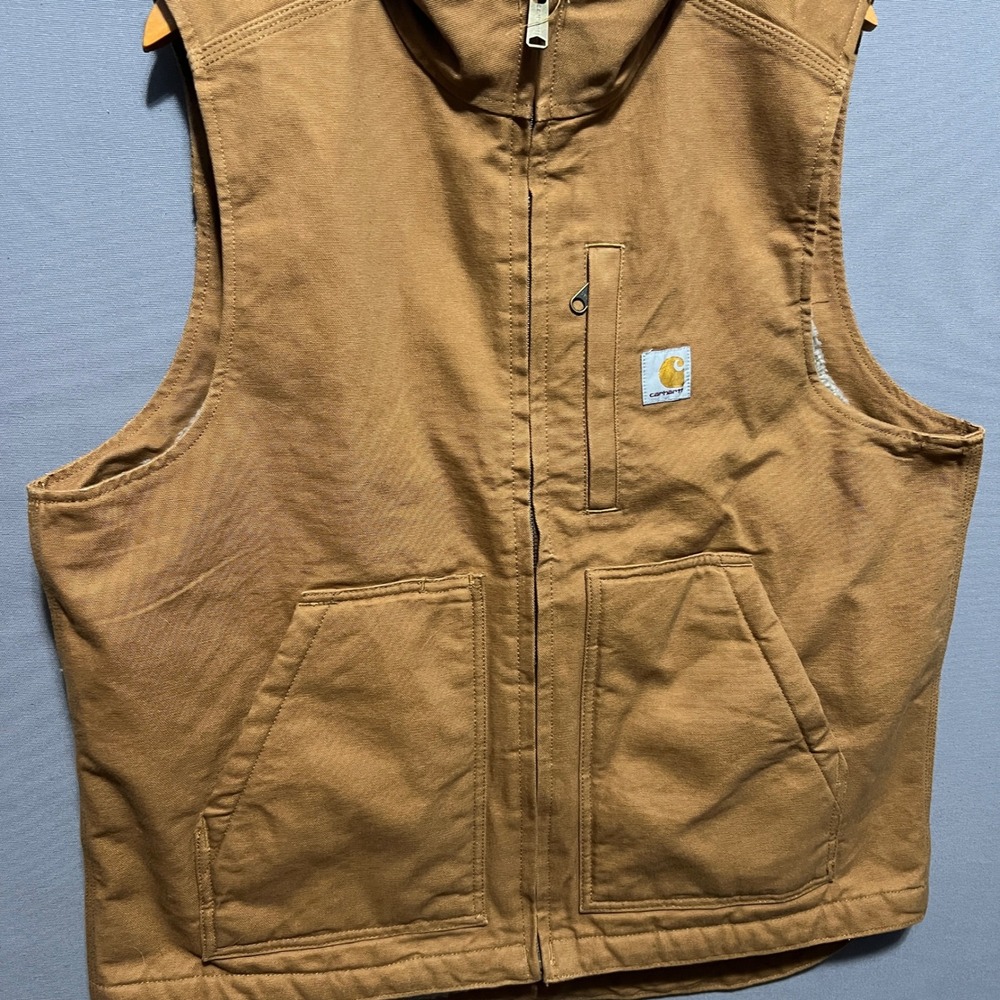 Carhartt Mens Loose Fit Washed Duck Sherpa Lined Vest Brown OV4277-M Size M - Picture 2 of 7